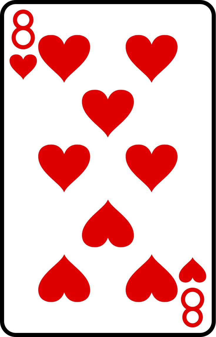 a playing card with hearts in the middle and four on each side, as well as two