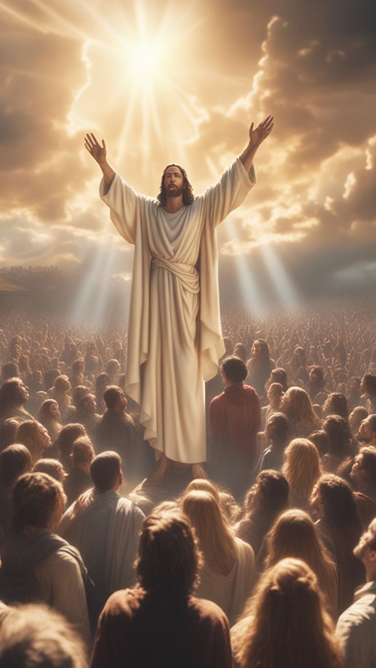 jesus standing in front of a large group of people