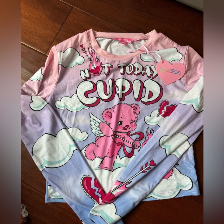 Sugar Thrills Not Today Cupid Tee Nwt Size Medium Very Soft And Stretchy Bin: D4 Tags: Urban Outfitters, Free People, Pacsun, Lululemon, Alo, Cottagecore Pink Y2k Long Sleeve T-shirt, Cute Printed Pink Top, Cute Pink Printed Tops, Trendy Pink Printed Tops, Y2k Pink Printed Tops, Pink Y2k Style Printed Tops, Pink Y2k Printed Tops, Spring Funny Print Long Sleeve Tops, Pink Printed Y2k Tops