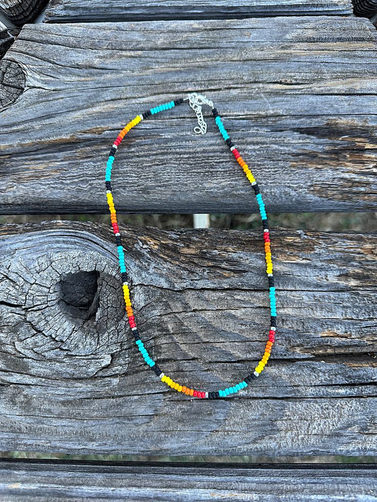 Adorn yourself with this beautiful and affordable Serape Beaded Necklace. Featuring a classic western design, this 19-inch necklace comes with an extender for a personalized fit. ( Disclaimer: All items are uniquely crafted and created by GenZCreations. Our Items are NOT AUTHENTIC American Indian or Alaska Native American nor do they represent any Indian Tribe or are indigenous or any of the above) Handmade Western Beaded Necklaces For Gifts, Handmade Western Beaded Necklaces As Gift, Adjustable Multicolor Southwestern Necklace, Handmade Western Multicolor Beaded Necklaces, Handmade Multicolor Western Beaded Necklaces, Western Multicolor Necklaces For Festival, Handmade Multicolor Western Beaded Necklace, Western Multicolor Necklace For Festivals, Western Style Multicolor Necklace For Festival