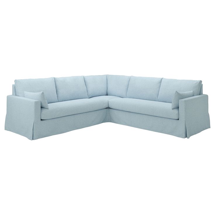 HYLTARP sectional, 4-seat corner, Kilanda pale blue HYLTARP is an inviting family sofa where everyone wants to spend lots of time. It’s very comfy, has all the essential features – and a classic, clean-lined look that is also pleasing on the eye. Ikea Farlov Sectional, Light Blue Sectional Sofa, Blue Ikea Sectional, Ikea Slip Cover Sectional, Pale Blue Couch Living Room, Ikea Couches Living Room, Ikea Blue Sofa, Coastal Couches, Light Blue Sectional