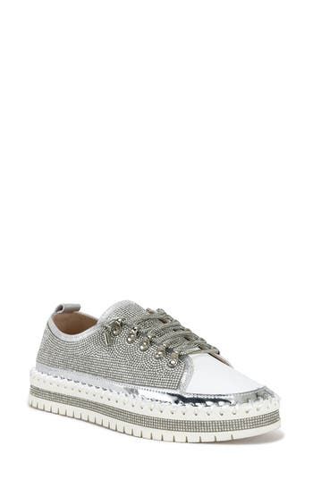 Allover crystals sparkle and shine on this updated low-top sneaker set on a bold platform sole. Lace-up style Synthetic upper, lining and sole Imported Embellished Synthetic Low-top Sneakers, Embellished Low-top Synthetic Sneakers, Trendy Silver Platform Sneakers, Trendy Silver Low-top Platform Sneakers, Embellished Low-top Sneakers For Spring, Casual Platform Sneakers With Rhinestones, Casual Lace-up Platform Sneakers With Rhinestones, Silver Low-top Platform Sneakers, Casual Low-top Platform Sneakers With Rhinestones