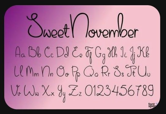 a pink background with black letters and numbers on the bottom right hand corner, which is outlined in cursive font