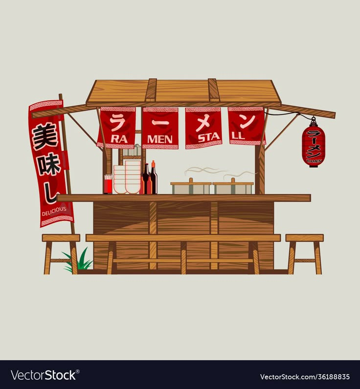 Japanese Anime Food, Ramen Stall, Food Stand Design, Craft Booth Design, Japanese Restaurant Interior, Food Stall Design, Japanese Restaurant Design, Ramen Bar, Food Cart Design