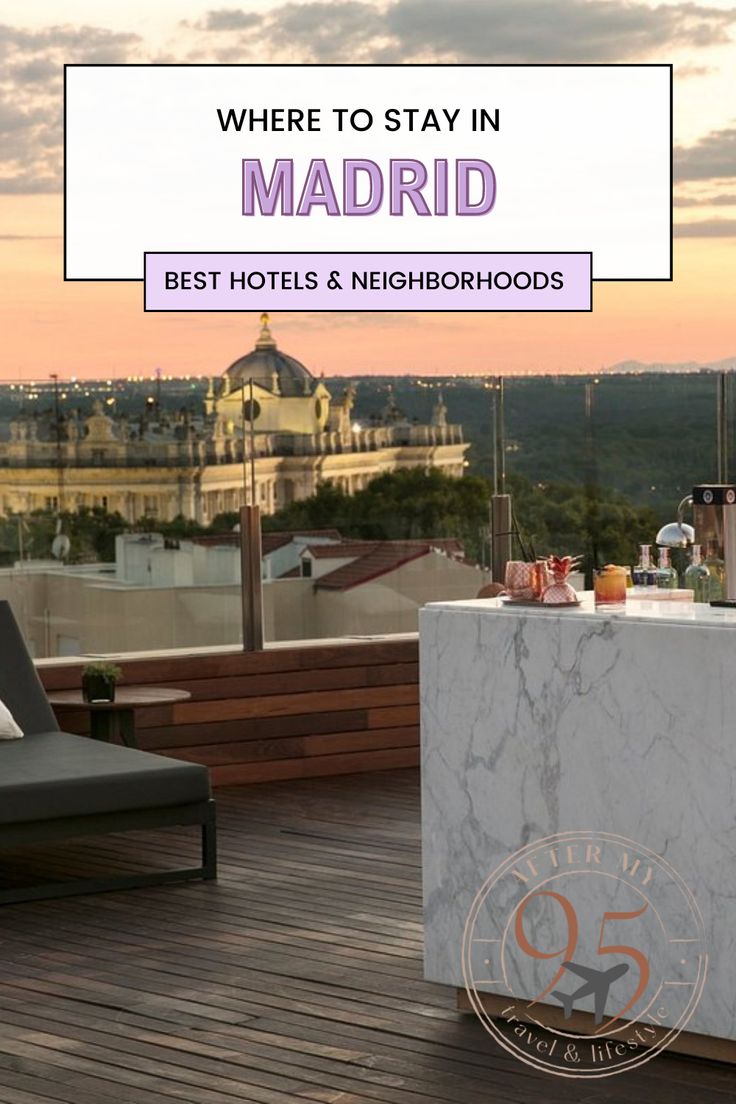 A rooftop with a view of the Royal Palace in Madrid, Spain Where To Stay In Madrid Spain, Where To Stay In Madrid, Madrid Guide, Madrid Hotels, 9 To 5, Madrid Spain, Travel Lifestyle, Plan Your Trip, Best Hotels