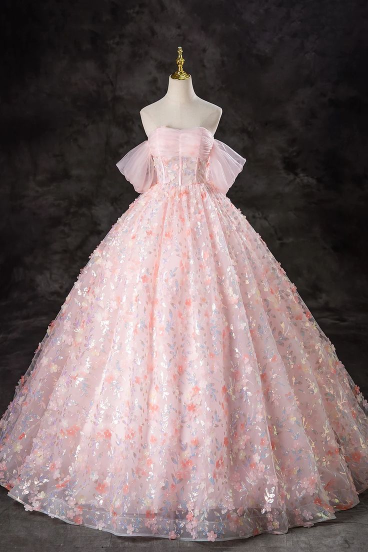 Floral Embellished Pink Ball Gown Dream Daughter, Pink Tulle Prom Dress, Prom Dress Short Lace, Quincenera Dresses, Pink Quince, Pink Ball Gown, Prom Dresses Long Pink, Feminine Tattoo, Horse Gear