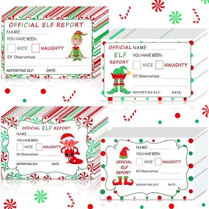 two christmas gift certificates with candy canes on the bottom and an elf's boot