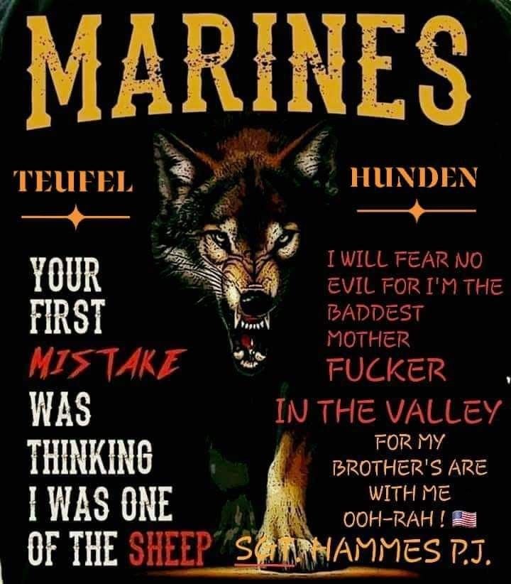 a poster with an image of a wolf on it's face and the words marines written