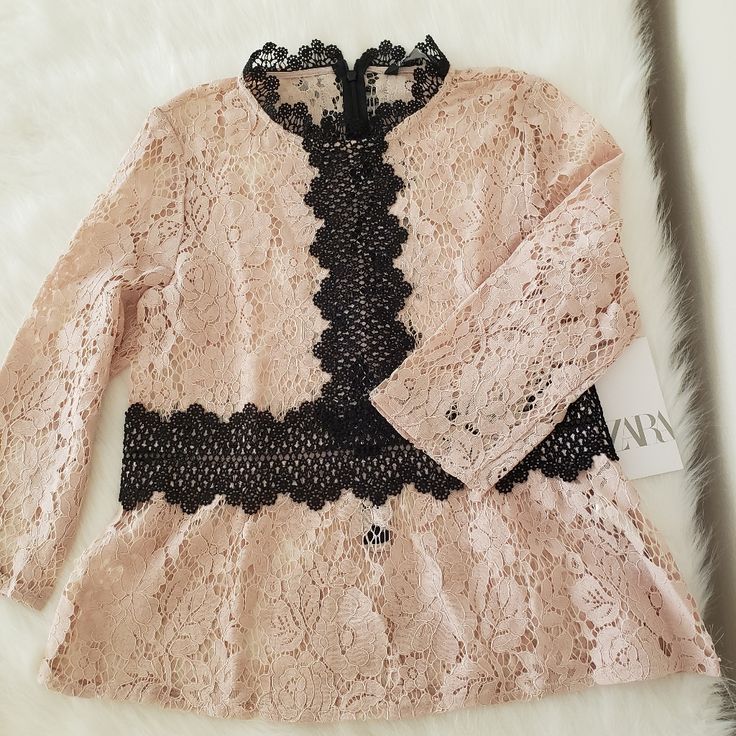 New- Zara Lace Top In Blush Pink And Black. Size Xs Final Sale. No Return And/ Or Refund. Chic Pink Blouse With Lace Trim, Pink Feminine Lace Top, Feminine Pink Lace Top, Pink Fitted Long Sleeve Lace Top, Pink Long Sleeve Lace Top For Spring, Chic Pink Fitted Lace Top, Chic Fitted Pink Lace Top, Zara Feminine Top With Lace Trim, Zara Feminine Tops With Lace Trim