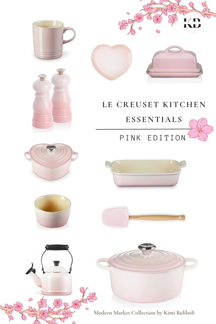 The Le Creuset Shell Pink collection is beautiful and functional line of kitchen toold and designed to make cooking and baking a joy. The pink colour is vibrant and eye-catching, making it a great addition to the kitchen. Pink Kitchen Cookware, Le Creuset Pink Collection, Pink Le Creuset Aesthetic, Pink Le Creuset Kitchen, Pink Utensils Kitchen Accessories, Le Creuset Shell Pink, Pink Kitchen Wear, Pink Airfryer, Le Creuset Aesthetic