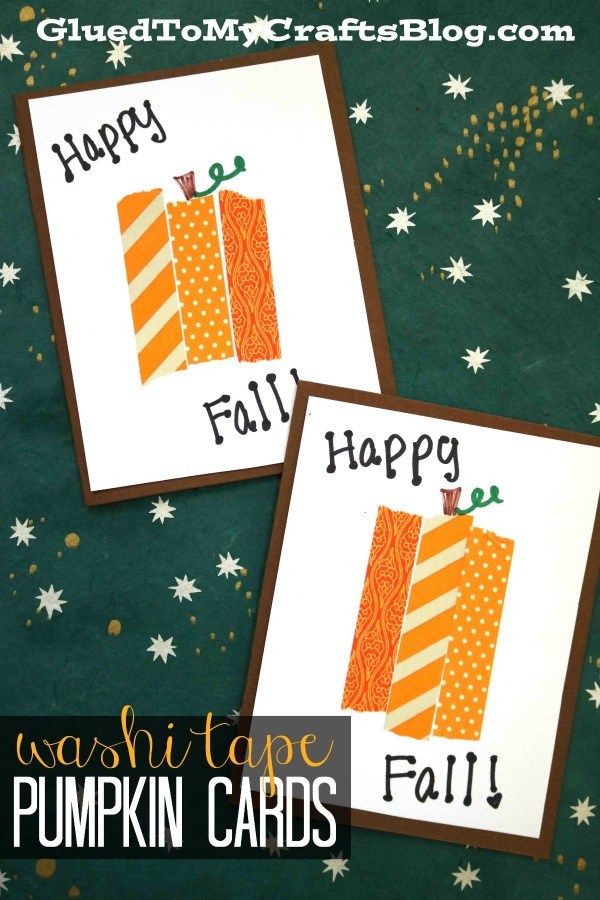 two cards that say happy fall and have pumpkins painted on the front, one is for