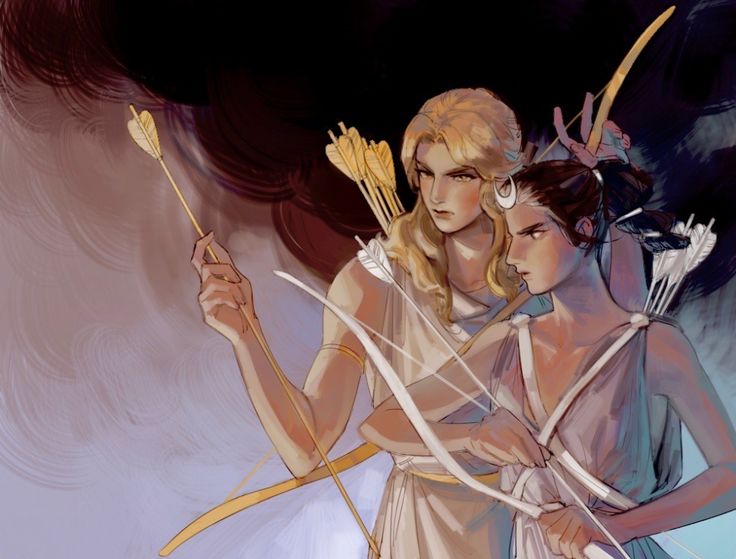 two women with arrows in their hands are standing next to each other and one is holding an arrow