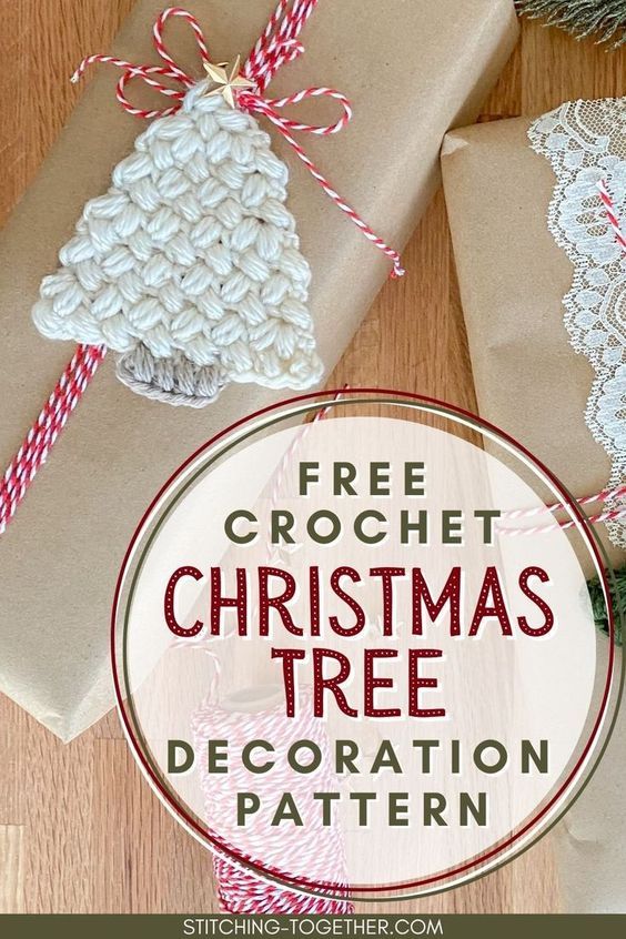 free crochet christmas tree decoration pattern with text overlay that reads, free crochet christmas tree decoration pattern