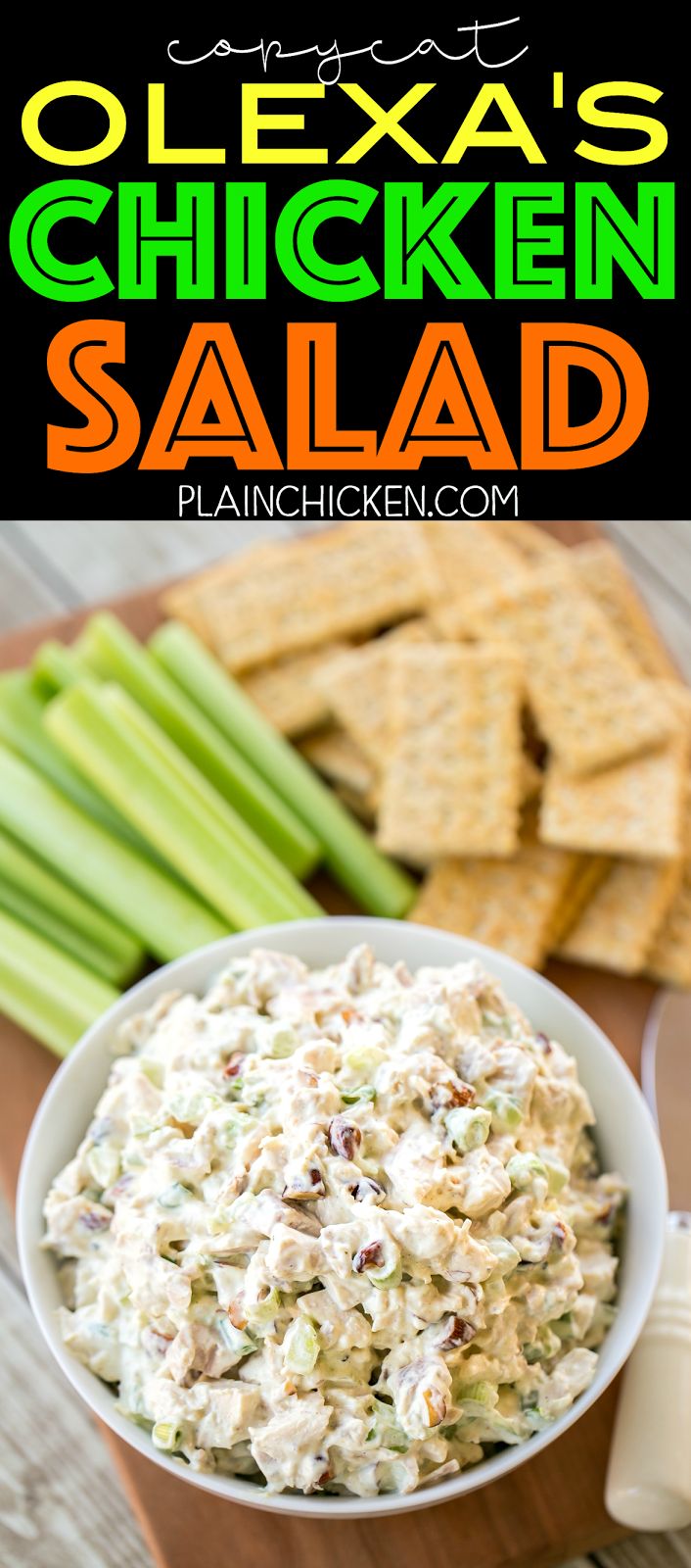 chicken salad in a bowl with celery and crackers