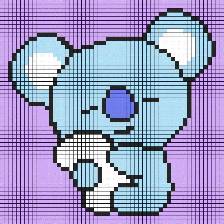 a cross stitch koala bear is shown in blue and purple colors on a purple background