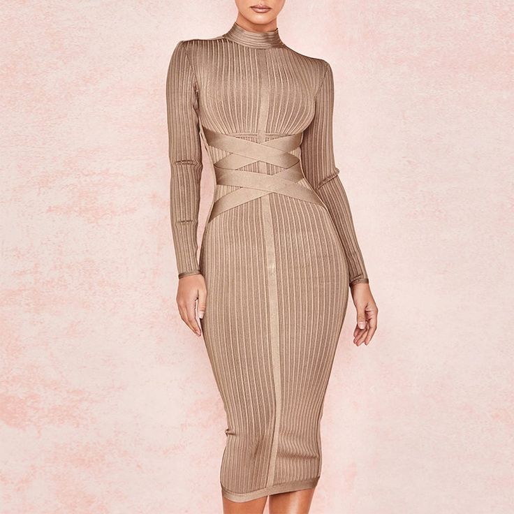 Long Sleeve Ribbed Midi Bandage Dress Long Sleeve Bandage Dress, Coctail Dresses, Bandage Midi Dress, Bandage Dress Bodycon, Black Clothing, Party Dress Long Sleeve, Bodycon Dress Parties, Backless Wedding Dress, Stretchy Dress