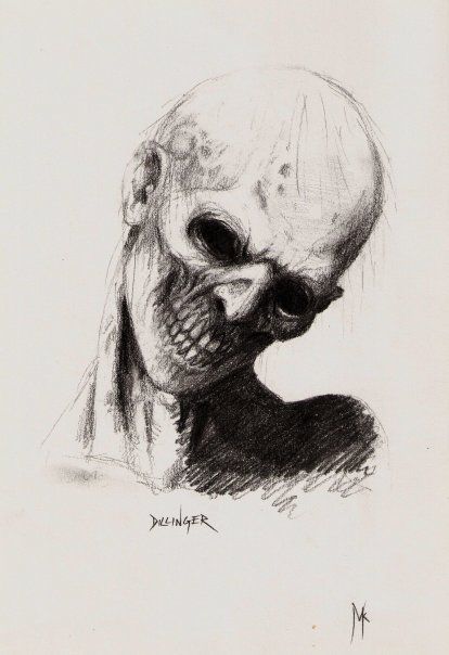 a pencil drawing of an alien head