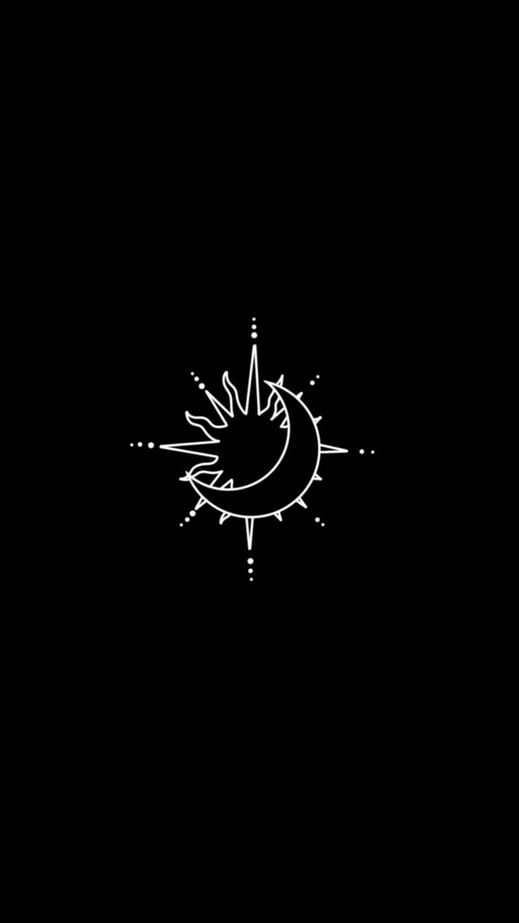 a black and white drawing of a sun with stars on it's side in the dark