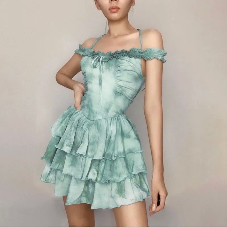 Tye-Dye Print Layered Mini Dress From Yesstyle! Never Worn Size Small Fae Dress, Fairycore Dress, Light Dress, Dress Cake, Princess Dresses, Pleated Mini Dress, Mini Dresses For Women, Dresses Summer, Mini Dresses Summer