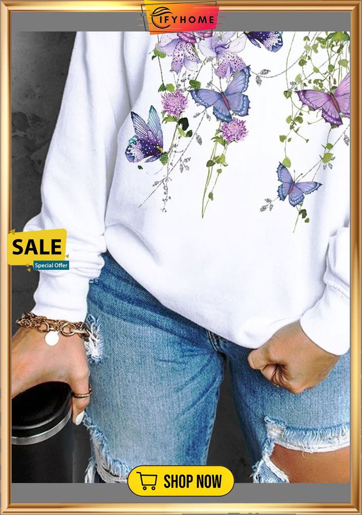 Casual Floral Sweatshirt Floral Sweatshirt, Hydrangea Flower, Women Tops, Pressed Flowers, Lavender, On Sale, Womens Tops, Sweatshirts, Free Shipping