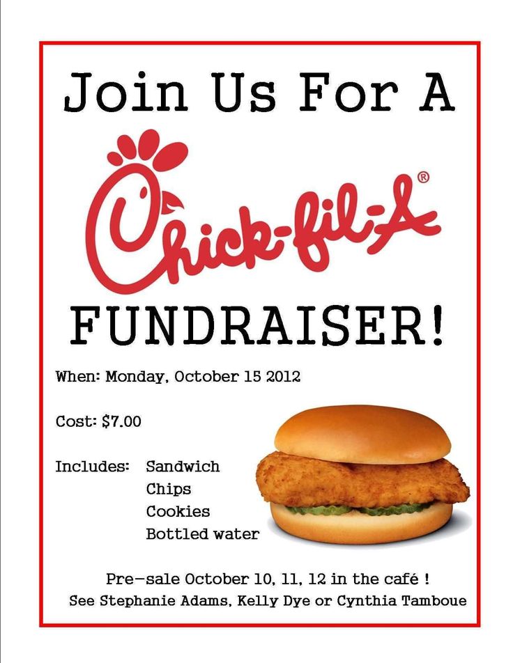 a flyer for a fundraiser event with a chicken sandwich