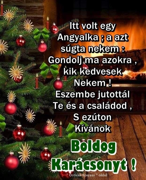 a christmas tree with presents in front of a fireplace and the words, bolog karasony