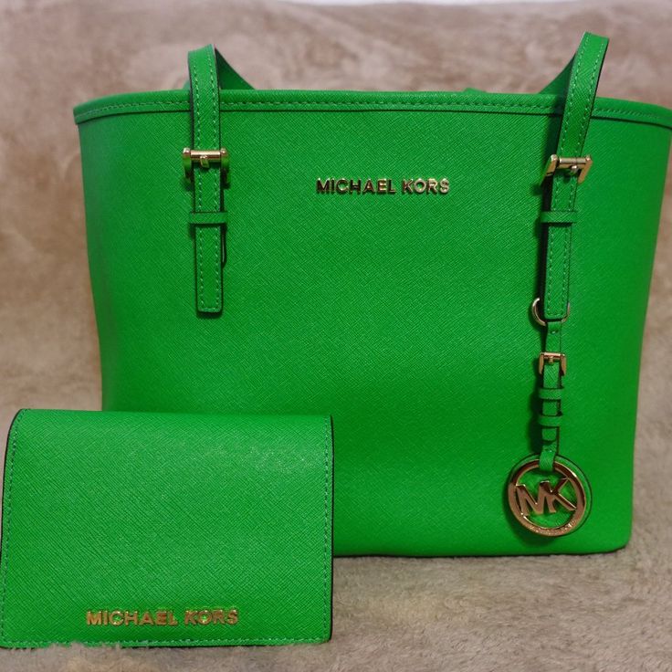 Saffiano Leather In Mint Condition With Matching Wallet. Designer Green Wallet For Daily Use, Designer Green Bag With Card Slots, Designer Green Bags With Card Slots, Designer Green Wallet For Everyday Use, Designer Green Wallet, Formal Green Bags With Card Slots, Green Leather Bags With Card Slots, Luxury Green Bags With Card Slots, Designer Green Bag With Interior Card Slots