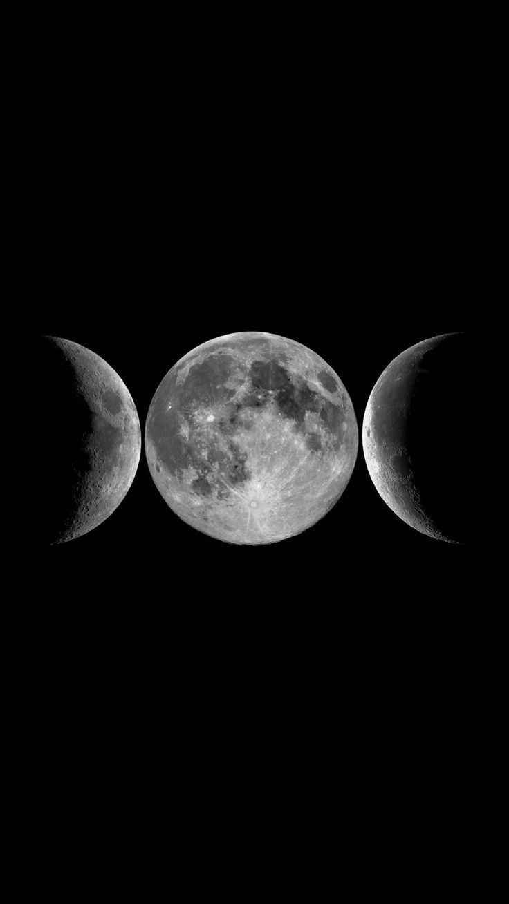 three phases of the moon in black and white