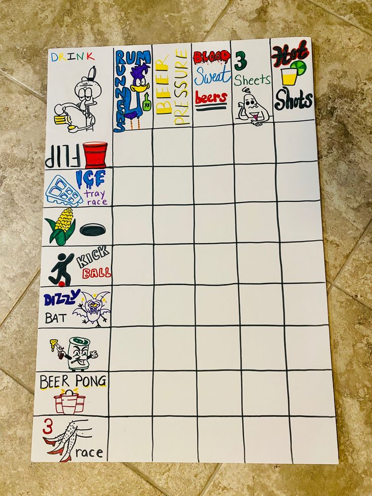 a white board with lots of stickers on it sitting on top of a tile floor