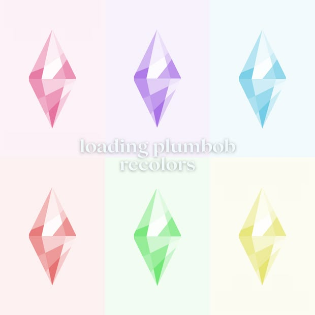 four different colored diamonds with the words loading plumbob recolors on them