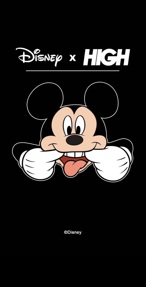 an iphone screen with the mickey mouse face on it's back and text that reads high