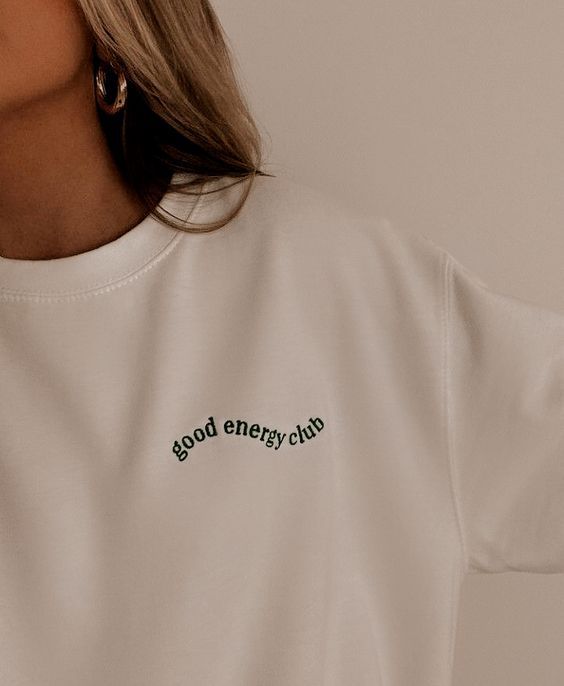 Good Energy Club Sweatshirt Easy 30 day return policy Simplistic Shirt Design, T-shirt Simple Design, Cute Simple Crewneck, Back Of Crewneck Design, Simplistic Sweatshirt Design, Simple Hoodies Designs, Hoodie With Quote On Back, Simple Tee Shirt Design, Comfy Outfits Quotes