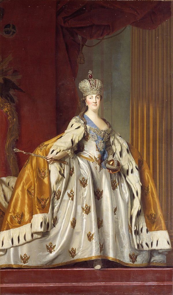 a painting of a woman in a white and gold dress with a tiara on her head