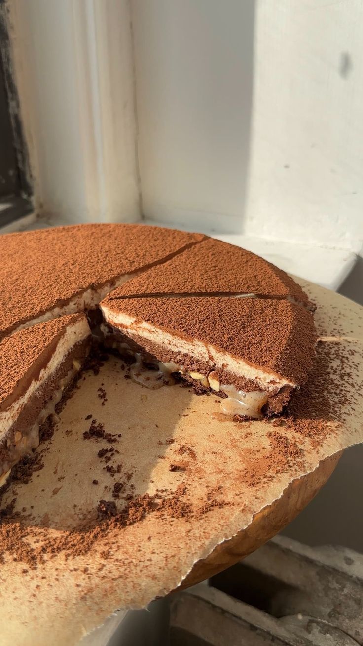 there is a cake that has been cut in half