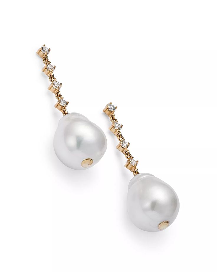 Zoë Chicco - 14k Yellow Gold Linked Prong Diamond & Cultured Baroque Pearl Drop Earrings Zoe Chicco, Online Earrings, Pearl Drop Earrings, Pearl Drop, Baroque Pearls, Jewelry Accessories, Jewelry Earrings, White Gold, Yellow Gold