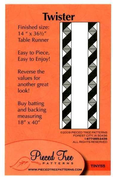 the sewing pattern for twister is shown in orange and black, with white trim