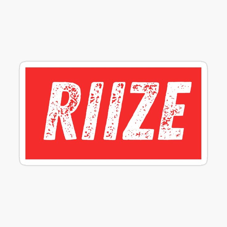 the word rize on a red background sticker is shown in white letters and has been