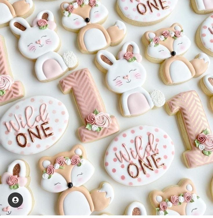 decorated cookies with the words welcome one and baby's first year on them are arranged in rows