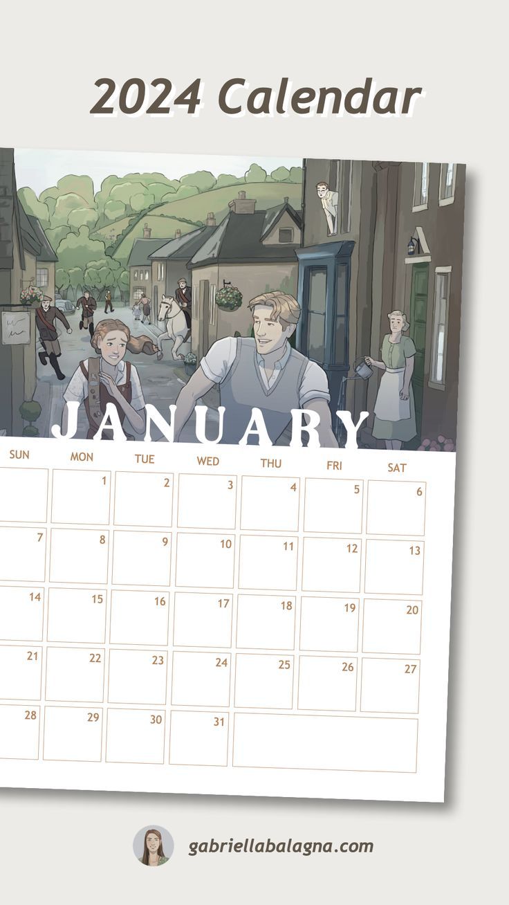 a calendar with an image of people in the background and text that reads, january