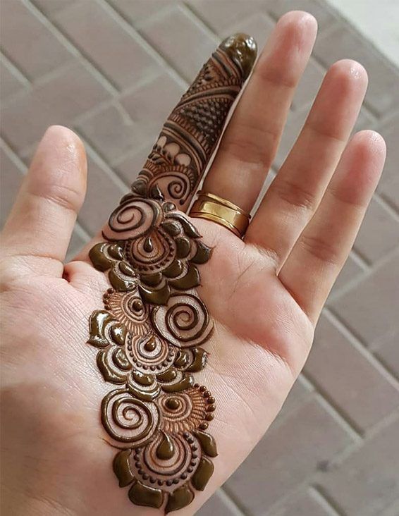 a person holding their hand with henna on it