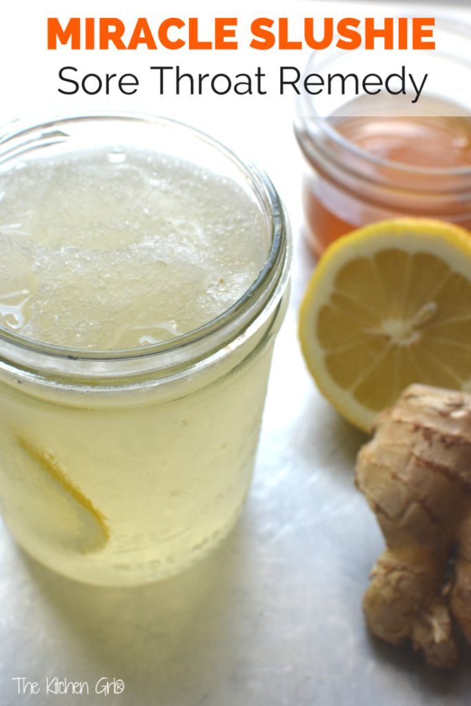 The Miracle Slushie Sore Throat Remedy - recipe created out of desperation for some serious, sore-throat relief. Made with all-natural ingredients. Kids love it as a summer slushie too! www.thekitchengirl.com Throat Relief, Sore Throat Relief, Sore Throat Remedies, Throat Remedies, Ginger Honey, Sick Remedies, Cold Remedies, Homemade Remedies, Natural Health Remedies