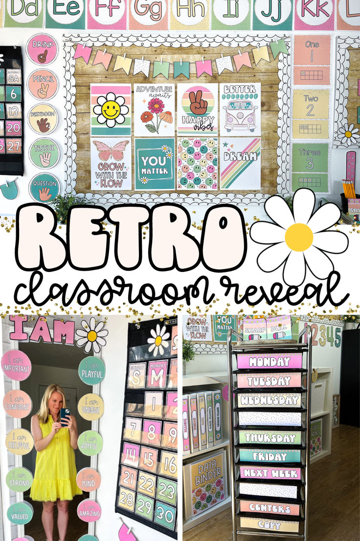 a collage of photos with the words retro classroom reveal