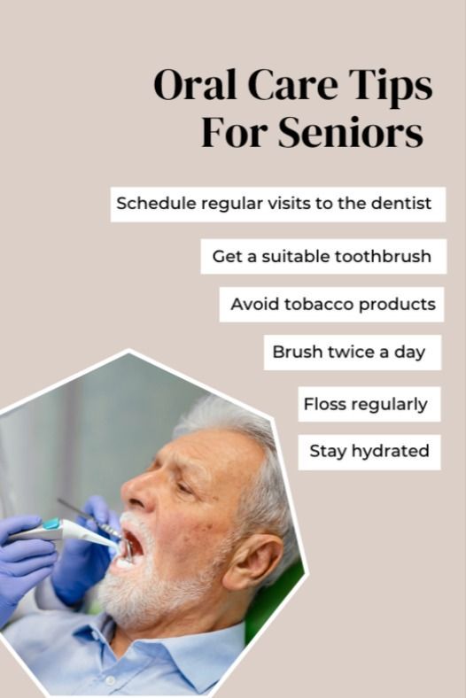 Besides brushing, flossing, and going to the dentist regularly, older adults should also stay hydrated, refrain from tobacco products, and maintain their dental hardware to have a healthy mouth.

Follow us for more senior health tips. Don't forget to pin this. Dental Tips Social Media, Dentist Tips, Dental Content, Dental Post, Dental Quotes, Dental Advertising, Dental Education, Going To The Dentist, Dental Social Media