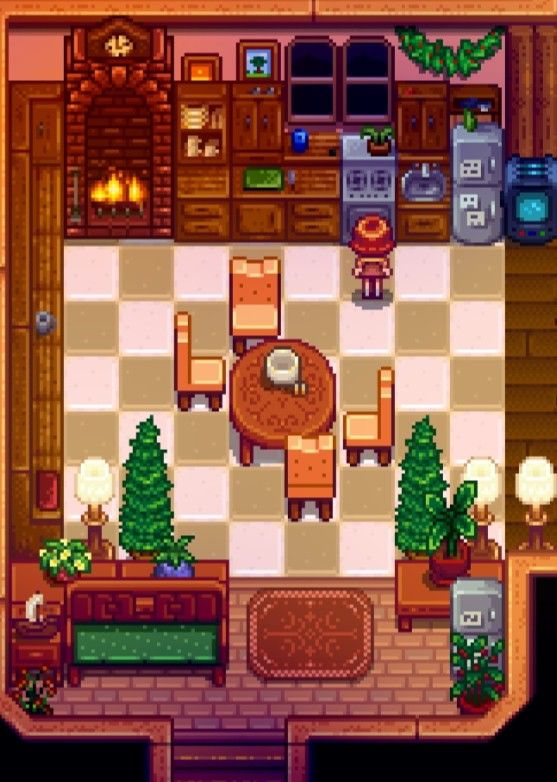 an overhead view of a living room and dining area in the nintendo game animal crossing