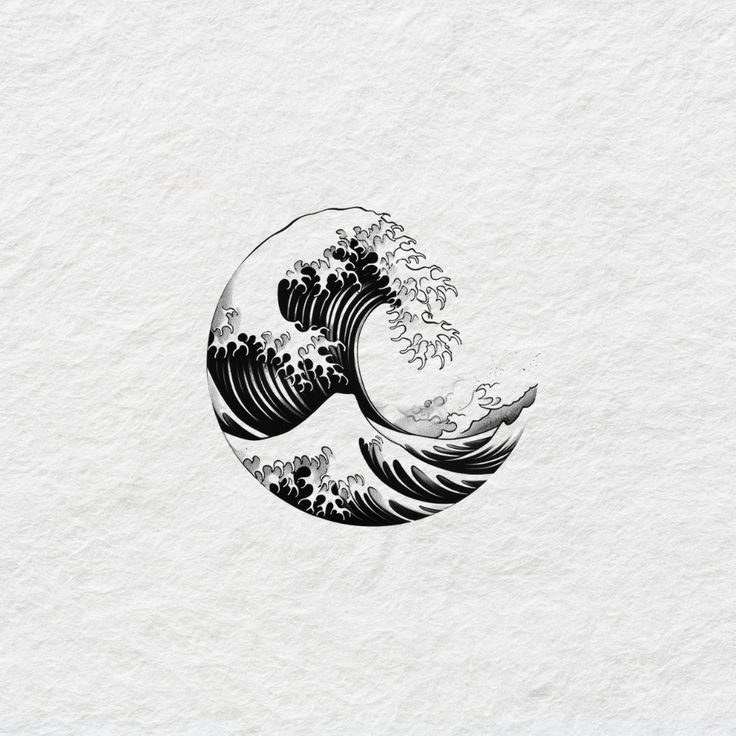 the great wave is depicted in this black and white illustration