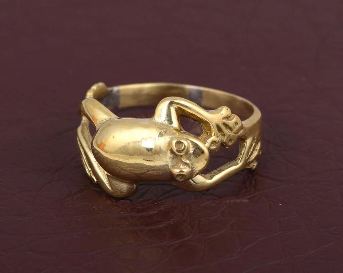 Gold Frog Ring, Aztec Rings, Frog Ring, Frog Jewelry, Animal Ring, Brass Rings, Smoky Quartz Ring, Metaphysical Healing, Zierlicher Ring