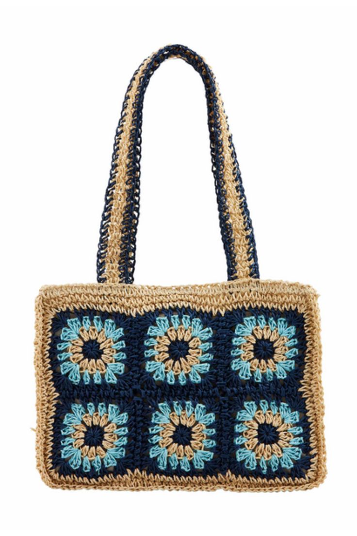 Have some fun in the sun with this MUD PIE Blue Floral Crochet Mini Tote! Made of crocheted paper straw, it's not just for looks - the sturdy material ensures safe storage for all your essentials. With a unique floral design and lengthy shoulder strap, you'll be the talk of the town. 12 1/2" x 9 3/4" 100% Paper straw Lining: 100% Polyester Unique Floral Design, Kimono Sweater, Talk Of The Town, Floral Crochet, Safe Storage, The Talk, Fun In The Sun, Paper Straws, Mud Pie