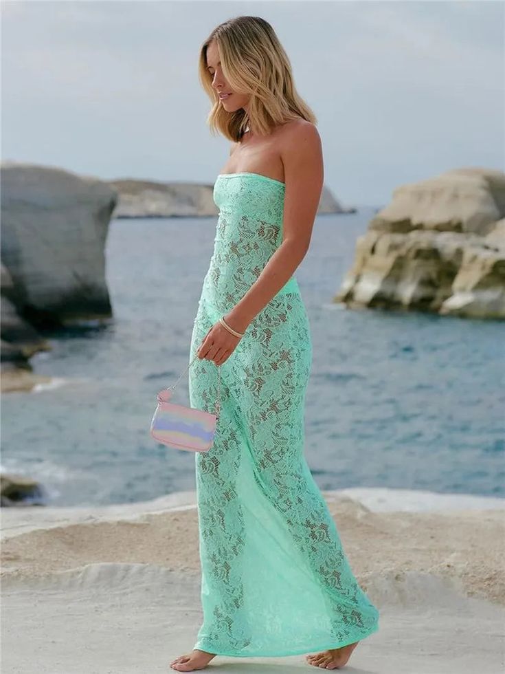 Mozision See Through Lace Sexy Maxi Dress For Women Fashion Off-shoulder Strapless Backless Bodycon Party Long Dress New Golden Atelier Tube Dresses, Tube Maxi Dress, Printed Long Dress, Tube Maxi Dresses, Prom Dress Shopping, Short Mini Dress, Vacation Dresses, Long Sleeve Bodycon Dress, Green Pattern