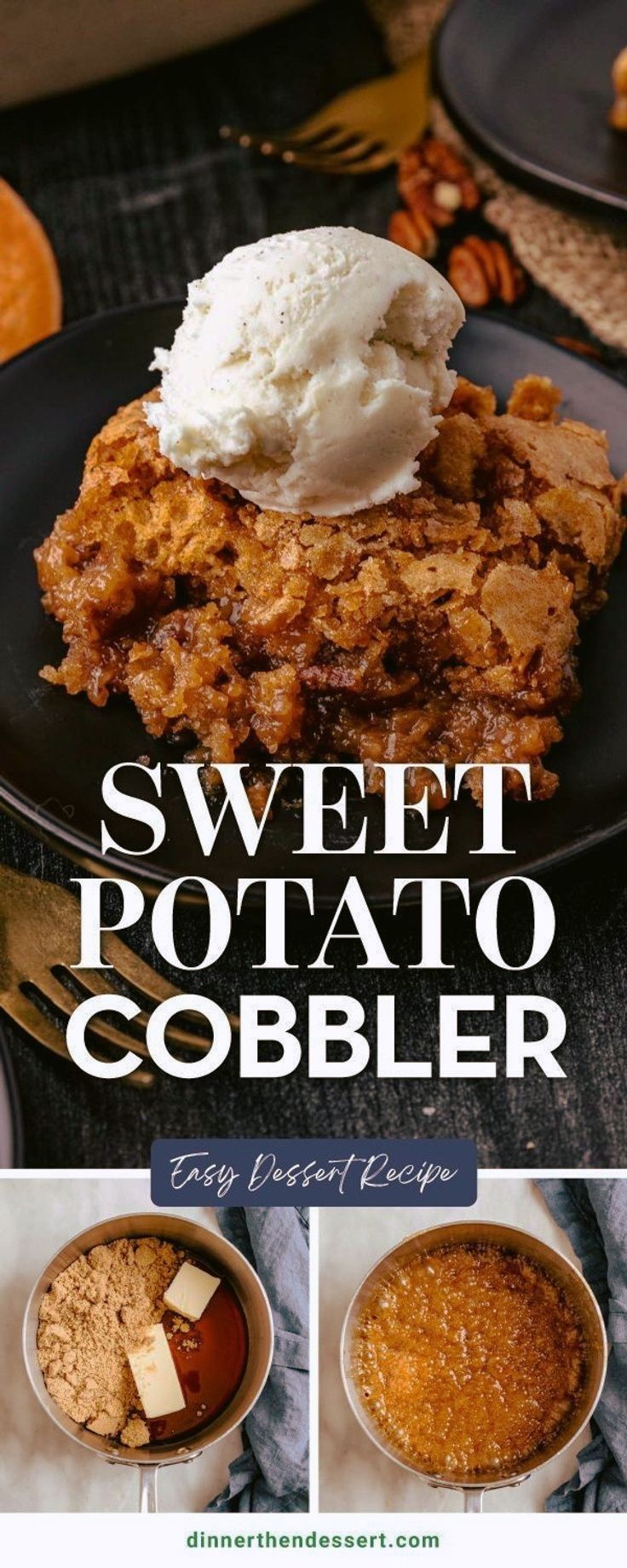 sweet potato cobbler with ice cream on top