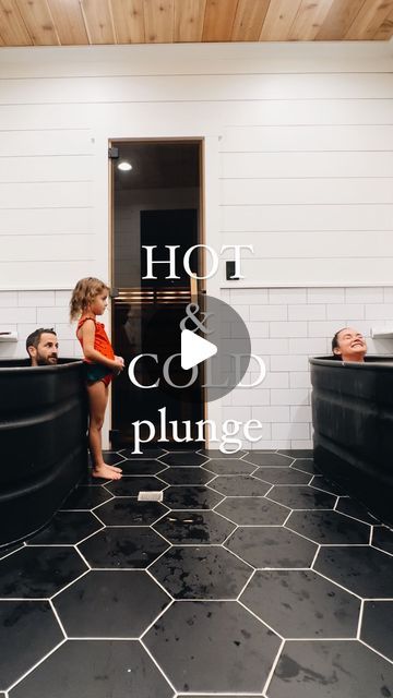 two people in bath tubs with the words hot and cold plunge over them on top